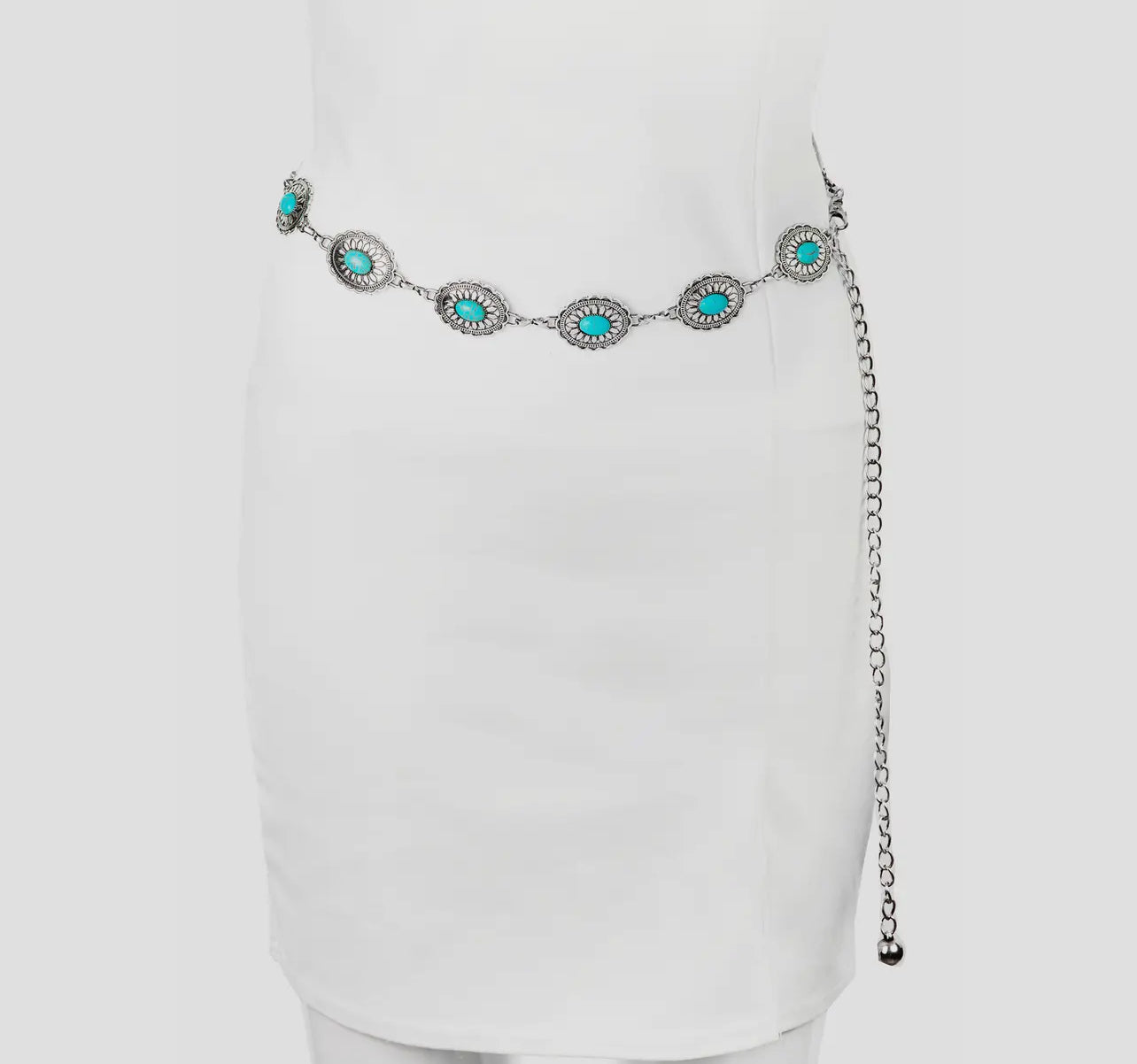 Floral Turquoise Concho Disc Chain Belt