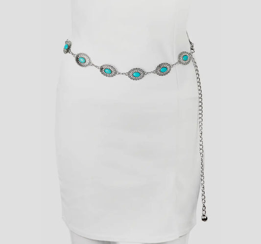 Floral Turquoise Concho Disc Chain Belt