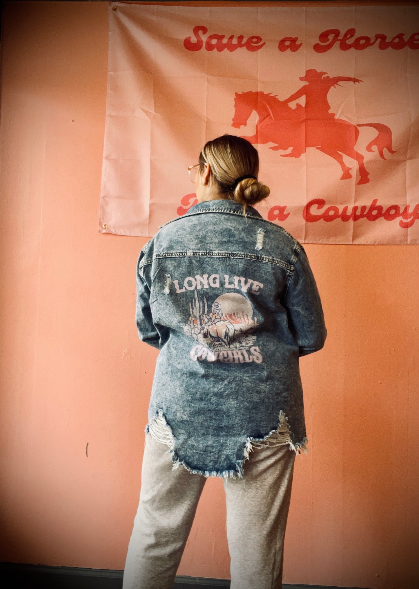 Long Live Cowgirls Frayed Hem Denim Jacket