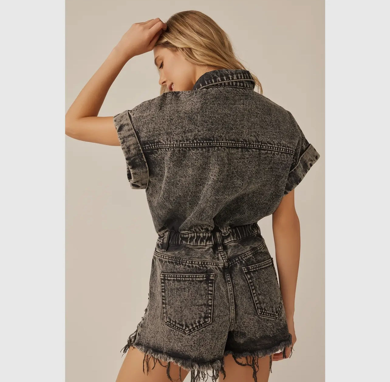 Ash Black Distressed Denim Romper