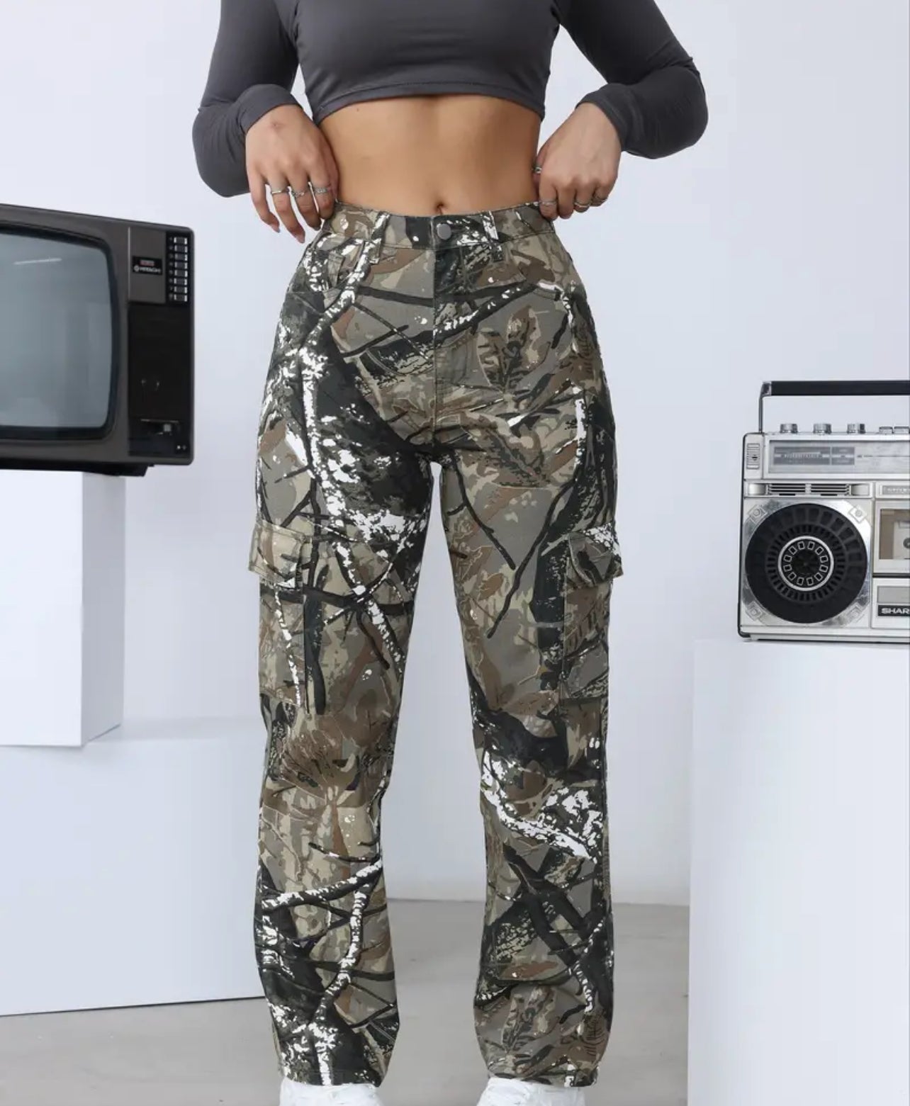 Camo Cargo Straight Leg Pants