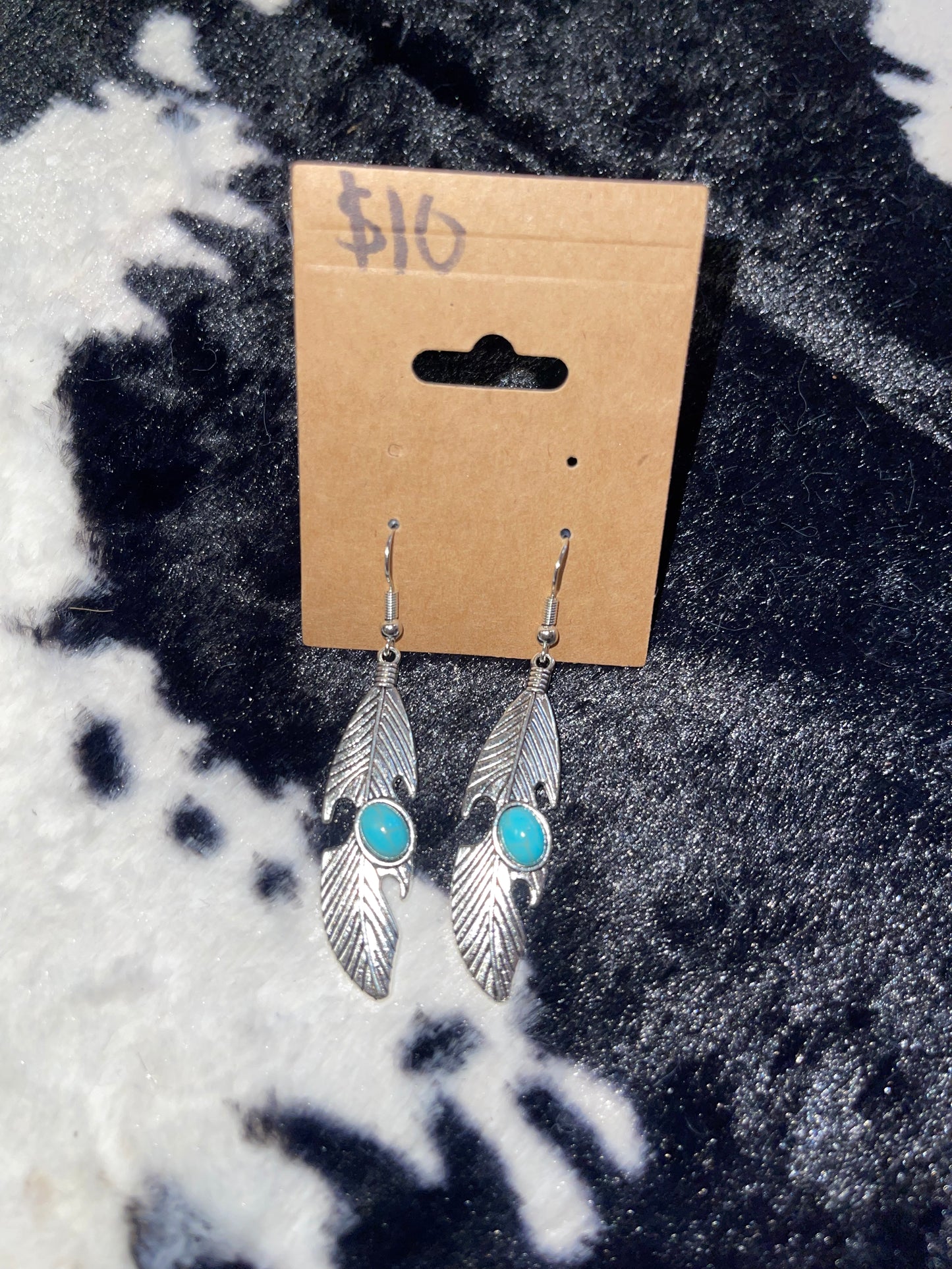 Turquoise Feather Earrings