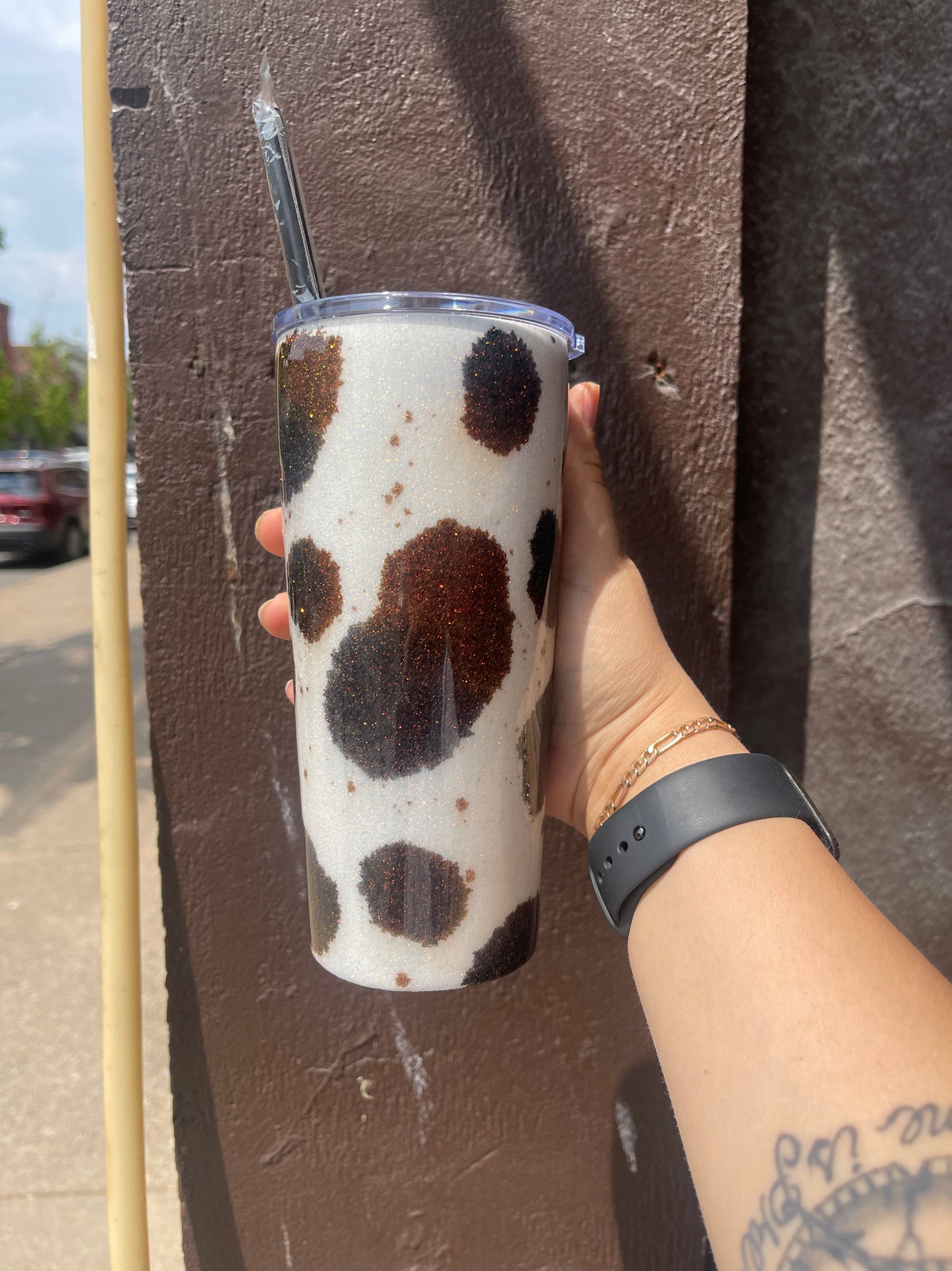 Cow Print Glitter Tumbler