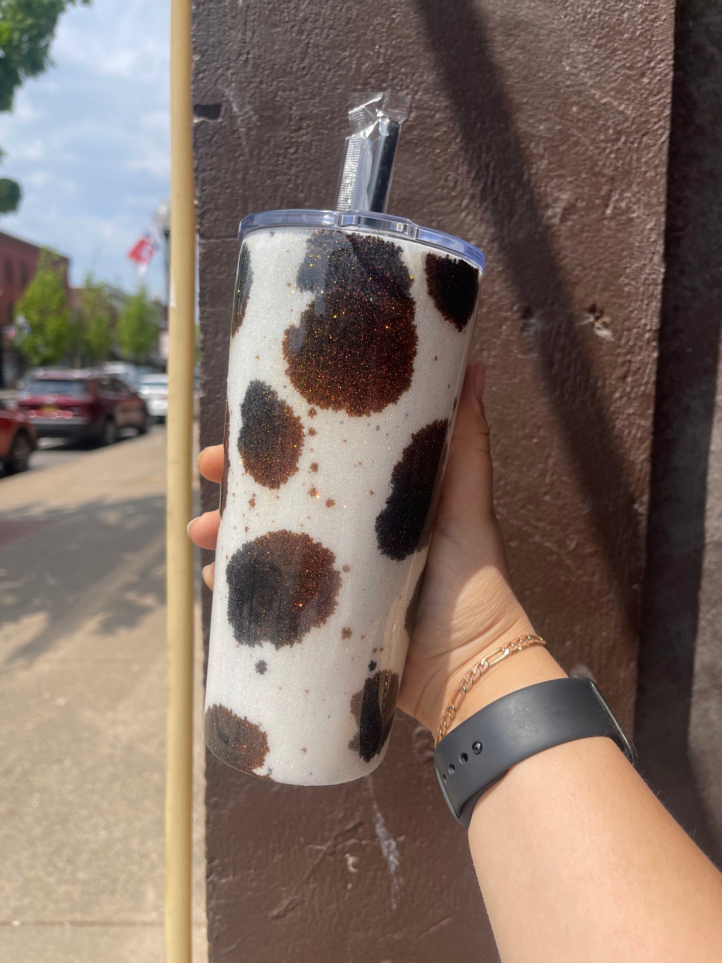 Cow Print Glitter Tumbler