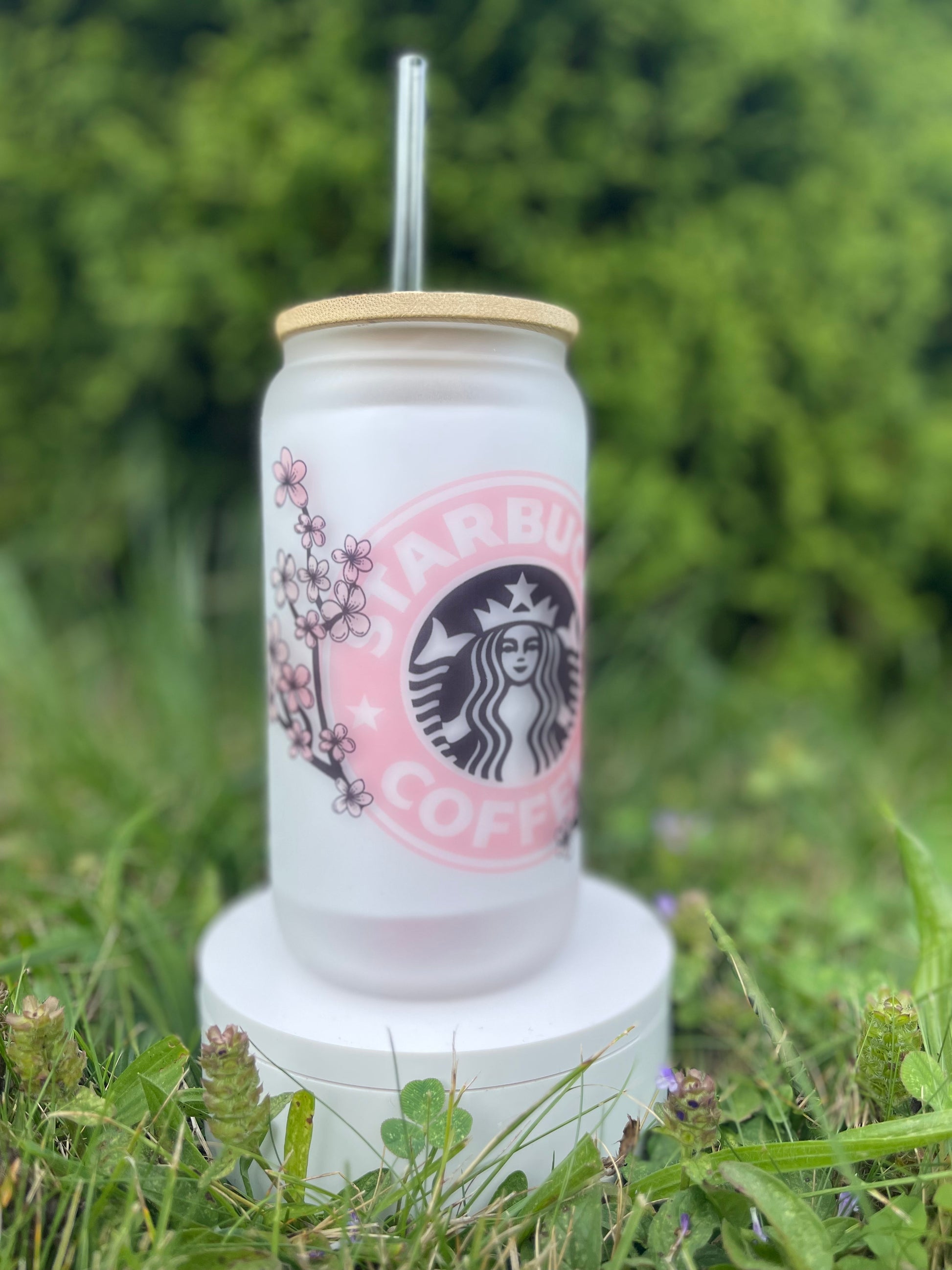 Starbucks Cherry Blossom Frosted Glass Tumbler – O'Desious Custom Design